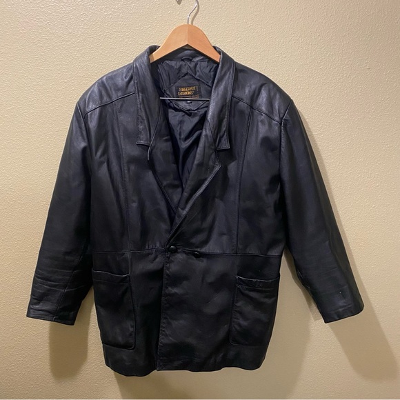 Men’s XL Fingerhut Fashions Black Leather Button Front Jacket - Picture 1 of 16